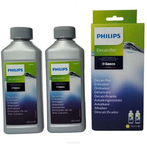 Oryginalny, wyprodukowany w Niemczech, odkamieniacz Decalcifier 2 X 250ml- 2 BUTELKI do ekspresów Saeco Philips CA6700/10.